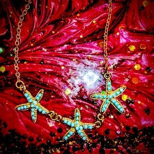 Gorgeous vintage starfish turquoise silver necklace